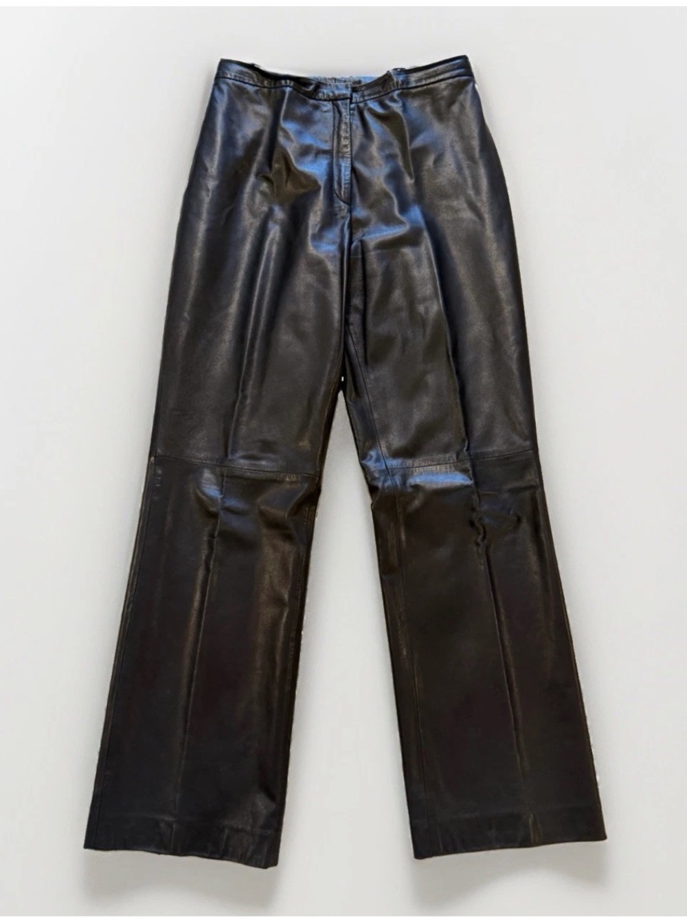 Vintage FACONNABLE Black Lambskin Leather Pants High Waist Straight Womens Sz 12